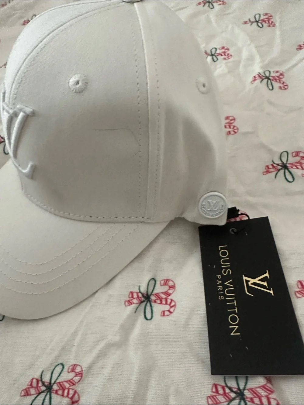 Louis Vuitton White Embroidered Logo Baseball Cap